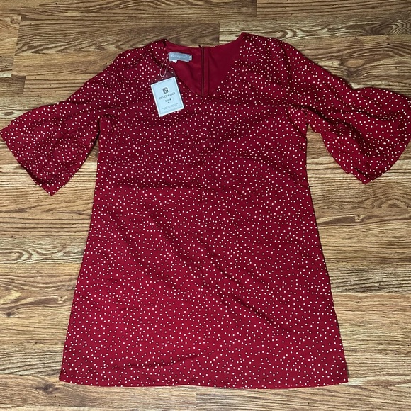 NWT Red And White Dress With Bell Sleeves Size Large - Picture 7 of 9